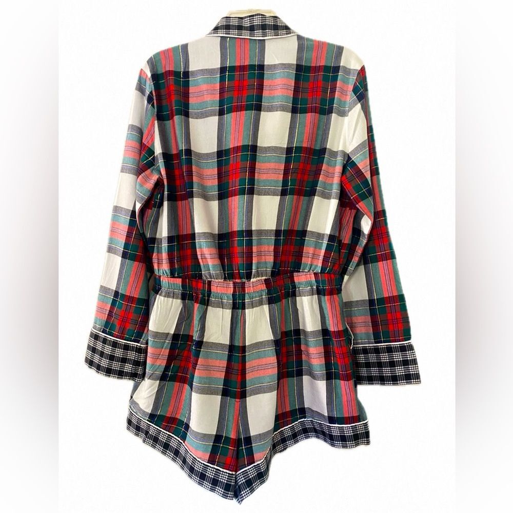 Victoria's Secret Plaid Flannel Romper M Rhinestone Tartan Pajama Panty Set NWT - Picture 4 of 10
